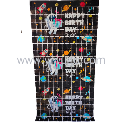 Wholesale Supplies dreamy cartoon character Lovely PET foil english spaceman square curtain for Birthday