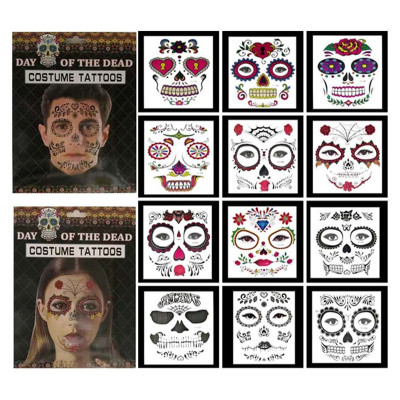 Mexico Day of the Dead Personalized Masquerade Decoration Face Pasters Tattoo Sticker European and American Halloween Face Tattoo Sticker