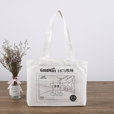 Factory Custom Printed Canvas Reticule One Shoulder Canvas Bag Folding Shopping Cotton Bag Custom Logo