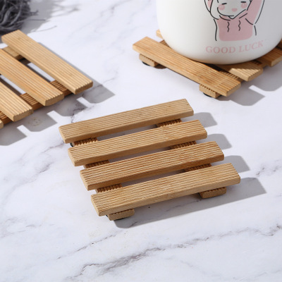 Tea Set Coasters Bamboo Well-Shaped Coaster Tea Ceremony Utensils Anti-Scald Teacup Mat Natural Bamboo Coaster Manufacturer