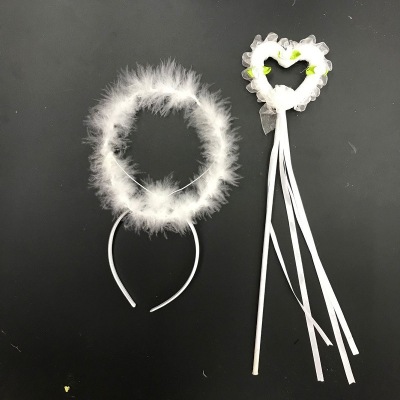 Children's Performance Decoration Angel Headband Feather Headwear Hand Stick Head Buckle Wings Top Cuft Silver Silk Garland