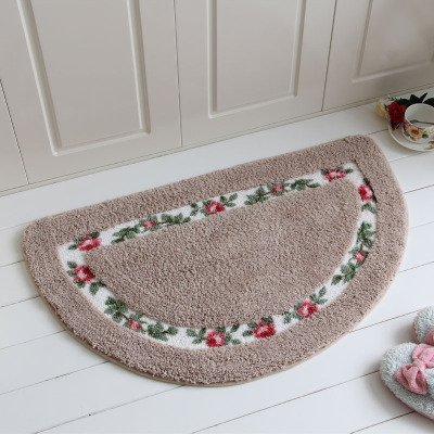 Fresh Semicircle Pastoral Rose Floor Mat Bathroom Non-Slip Door Mat Absorbent Carpet Bedroom Door Mat