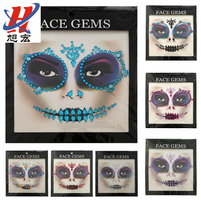 Ghost Festival Face Gem Stickers Halloween Face Pasters Party Makeup Face Pasters Creative Stage Acrylic Diamond Paste European and American