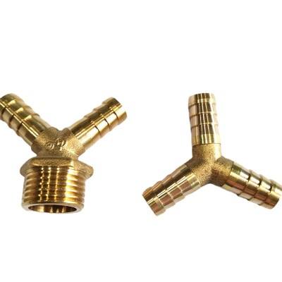 Factory Direct Sales 8mm 10mm Copper Thickened Thread Double Plug Herringbone Three Fork Leather Hose Connector
