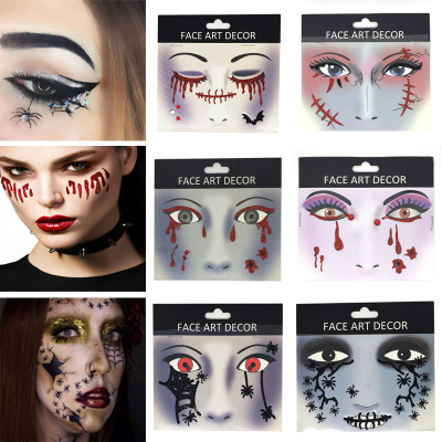 Ghost Scar Party Masquerade Face Pasters Cross-Border Halloween Spider Ghost Festival Blood Tear Skull Self-Adhesive Stickers