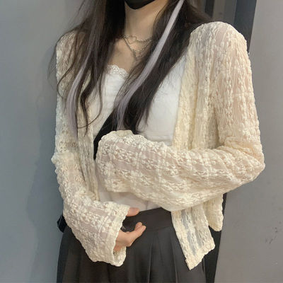 Small Shawl Summer with Skirt Fairy Long Sleeve Hollow-out Short Coat Female Lace Sun Protection Cardigan Mesh Thin Top