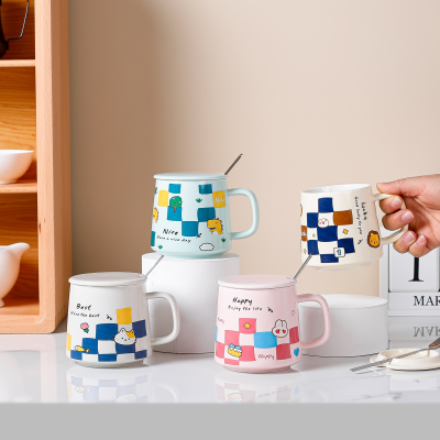 Creative Cartoon Chessboard Mug Mosaic Ceramic Cup Gift Cup Gift Box Couple Gift Coffee Cup