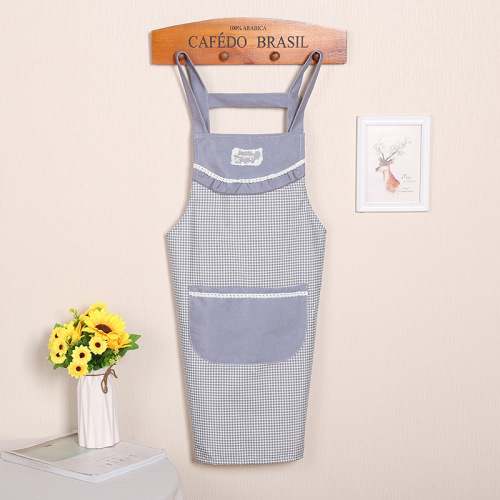 simple japanese korean style adult cooking cotton linen two pockets sleeveless apron household kitchen stain-proof factory direct supply