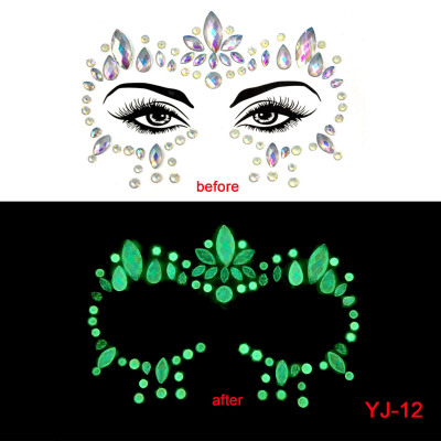 Party Diamond Sticker Luminous Face Pasters Halloween Ghost Face Pasters Stick-on Crystals Luminous EDM Face Stick-on Crystals Crystal Diamond in Stock