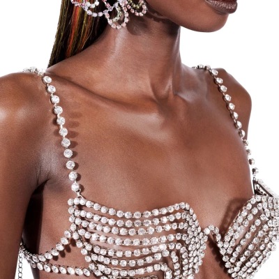 Aliexpress Hot Sale Geometric Chest Necklace Personality Curve Diamond Bra Bikini Body Chains Body