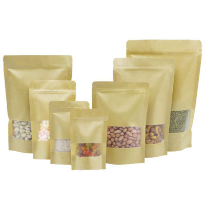 Window Kraft Paper Bag Leisure Food Packaging Bag Self-Supporting Kraft Paper Ziplock Bag Nuts Tea Packing Bag Spot