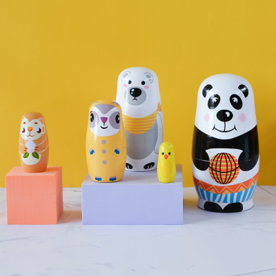 Russian Matryoshka Doll Five-Layer Basketball Panda Matryoshka Doll Theaceae Grinding Painted Ornaments Painted Wood Crafts in Stock