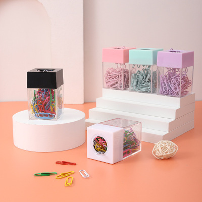 Lidemei Creative Square Macaron Color Magnetic Clip Storage Bucket Plastic Color Transparent Paper Clip Barrel