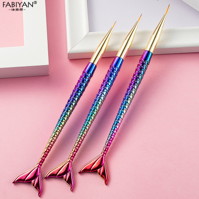 3 PCs Nail Brush Line Drawing Pen Painting Pen Fluoresent Marker Manicure Implement Gradient Mermaid Penholder