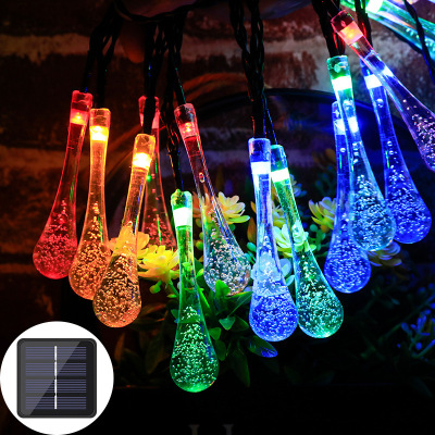 Cross-Border Hot Selling LED Solar String Lights Water Drop Bubble Ball Light Outdoor Brightening Courtyard Decorative Colored String Lights Wholesale