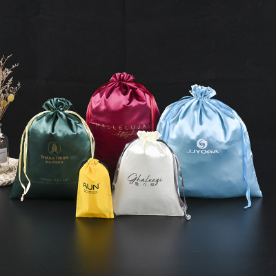 Factory Wholesale Custom Drawstring Drawstring Pocket Color Wig Satin Buggy Bag Smooth Bag Printable Logo