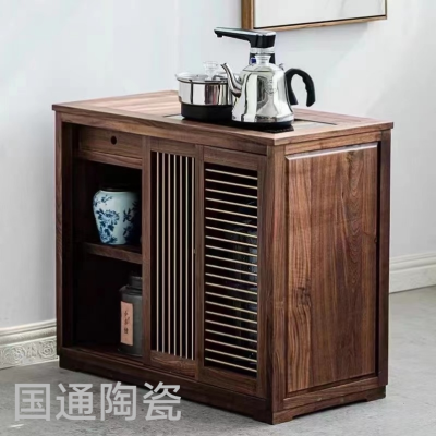 New Chinese Style Walnut Table-Chair Set Household Tea Brewing Desk Office High-End Kung Fu Zen Simple Tea Cabinet
