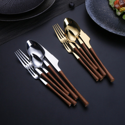 Fork and Spoon Western Food Tableware Set Portuguese Wooden Handle Clip Handle Steak Knife and Fork Whole Spoon Logo