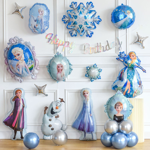 frozen elsa elsa birthday balloon decoration layout baby girl year-old background wall princess scene