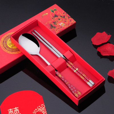 Opening Gift Creative Practical Stainless Steel Chopsticks Spoon Tableware Set Activity Gift Small Gift Printed Logo
