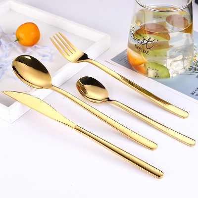 Steel Steak Knife Fork and Spoon Internet Celebrity Ins Tableware 4 PCs Set TitaniumPlated Gold Spoon Fork Customization