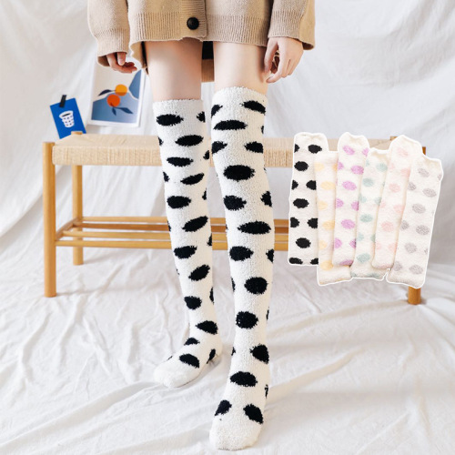 autumn and winter new coral fleece candy dot over-the-knee socks thickened extra thick knee pads warm home floor socks snow socks