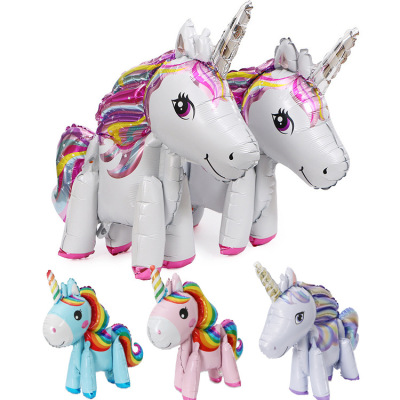 New Children's Toy Aluminum Balloon 3D Stereo Rainbow Horse Cartoon Pony Unicorn Aluminum Foil Balloon Wholesale