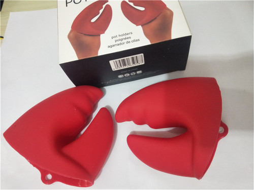 creative red lobster pliers heat insulation gloves kitchen heat insulation temperature-resistant thick silicone anti-scald handbag one pair packed