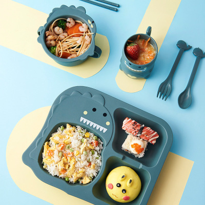 Tableware Set Children's Dinner Plate Grid Household Creative Cartoon Drop-Resistant Infant Eating Solid Food Bowl