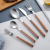 Net Red 304 Stainless Steel Knife and Forks Imitation Wood Grain Handle Steak Knife Fork Gift Set Dessert Spoon