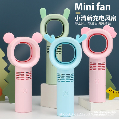 Cute Mouse Cartoon Handheld Bladeless Fan USB Mini Student Dormitory Convenient Desktop Rechargeable Fan Factory Gift