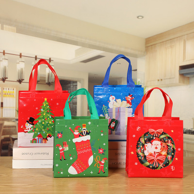 Amazon Dried Shrimp Non-Woven Fabric Small Christmas Style Printing Gift Packaging Bag Non-Woven Color Printing Three-Dimensional Handbag