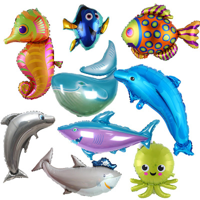 New Underwater World Dolphin Octopus Seahorse Shark Tropical Fish Aluminum Balloon Children's Marine Theme Layout