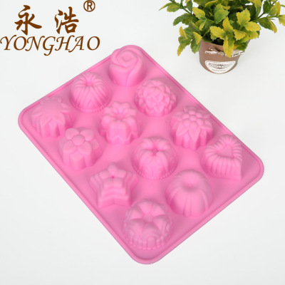 CrossBorder Silicone Cake Mold 12Hole Flowers and Plants PuddingJelly Mold DIY Handmade Soap Mold Ice Tray