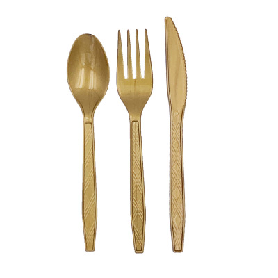 Quality Golden Plastic Knife Fork and Spoon Party Disposable Tableware Western Restaurant Dessert Knife Fork and Spoon