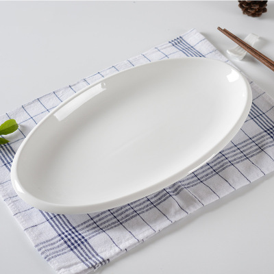 White Ceramic Fish Plate Fish Steaming Plate Thick Edge Oval Household Dish Large Restaurant Restaurant Hotel Tableware