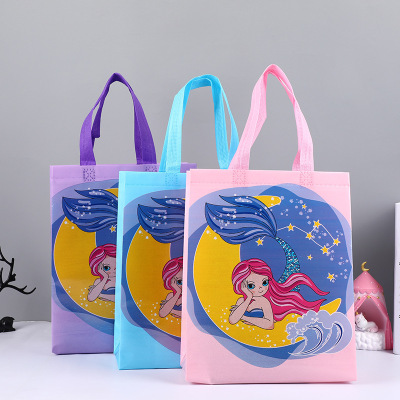 Dried Shrimp Cartoon Cute Mermaid Color Printing Portable Shopping Bag Woven Bag Non-Woven Fabric Life Supplies Storage Bag