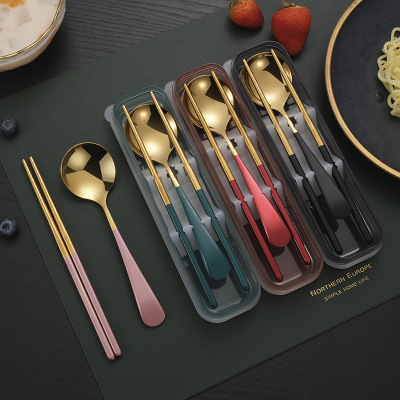 304 Stainless Steel Portable Tableware Set Internet Celebrity Spoon Chopsticks Outdoor Portable Cutlery Set