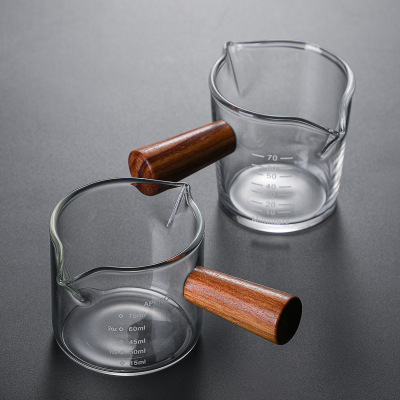 Wooden Handle Double Mouth Milk Cup Coffee Milk Cup Glass Cup Coffee Cup Milk Cup Italian Glass Coffee Measuring Cup