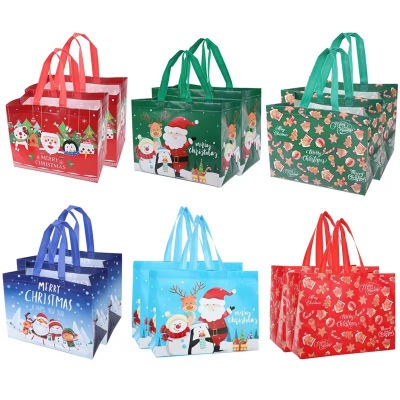 Amazon Hot Sale Christmas Printed Cute Cartoon Santa Snowman Non-Woven Fabric Large Handheld Bag Spot