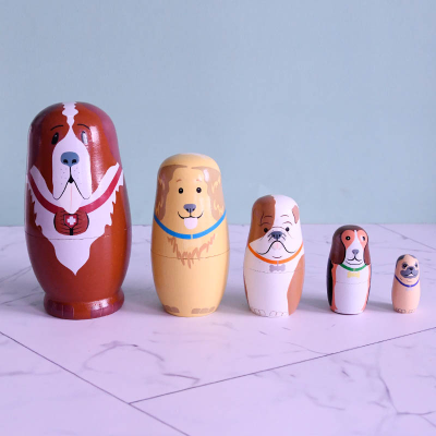 Wooden Puppy Russian Five-Layer Matryoshka Doll Theaceae Painted Crafts Decoration Home Festival Gift Decoration Spot