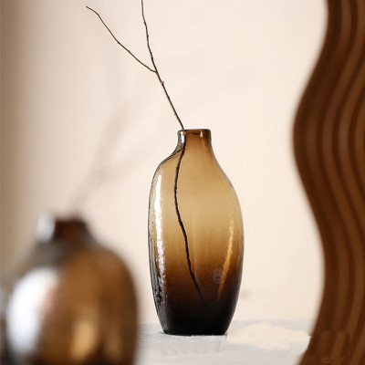 Japanese Zen Hammered Pattern Glass Vase Irregular Geometric Small Mouth Flower Device Living Room Flower Arrangement Home Decoration