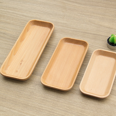 Plate Pieces Solid Wood Cutlery Dessert Salad round Dried Fruit Snack Plate Rectangular Wooden Plate Tray Towel Mat