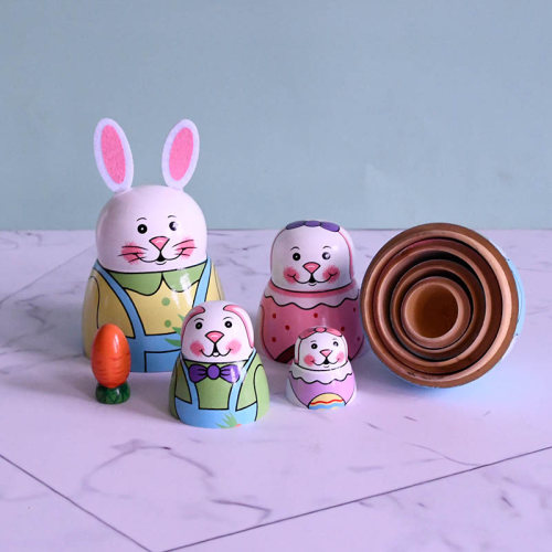five-layer russian doll wooden home decoration crafts bunny painted children‘s day gift toys