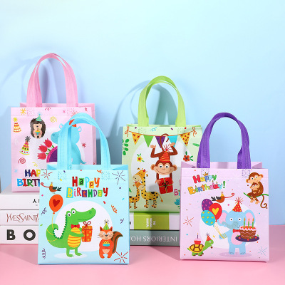 Amazon Cross-Border Birthday Gift Bag Non-Woven Bag Handbag Cartoon Cake Balloon Coated Waterproof Bag