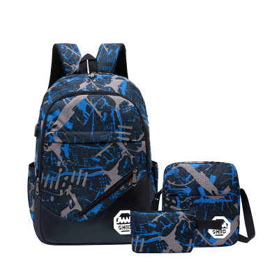 Cross-Border Three-Piece Backpack Pattern Cloth Three-in-One Bag Fashion Travel Bag College Foreign Trade Bag
