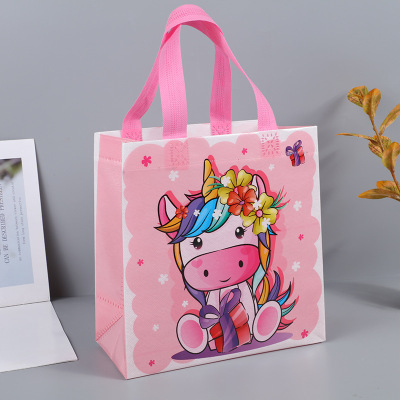 Amazon Cartoon Gravure Unicorn Children's Toy Children's Clothing Non-Woven Tote Bag Portable Handbag Wholesale