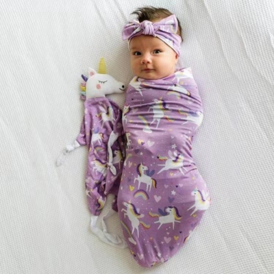 Cross-Border Printing Baby Wraparound Cloth Newborn Swaddling Blanket Beanie Hair Band Three-Piece Printing Stretch Wrapped Towel Suit