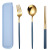 Stainless Steel Portable Tableware Student Tableware Travel Lunch Box ThreePiece Set Fork Spoon And Chopsticks Set Wheat