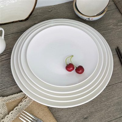 Pure White Hotel Tableware Breakfast Pastry Plate Dish Bone Dish 7-12-Inch round Moonlight Shallow Plate Ceramic Plate